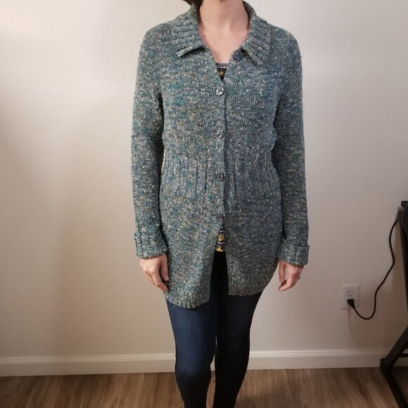 Sigrid Olsen Sport Speckled Knit Sweater + S + Blue / Green - Picture 4 of 10